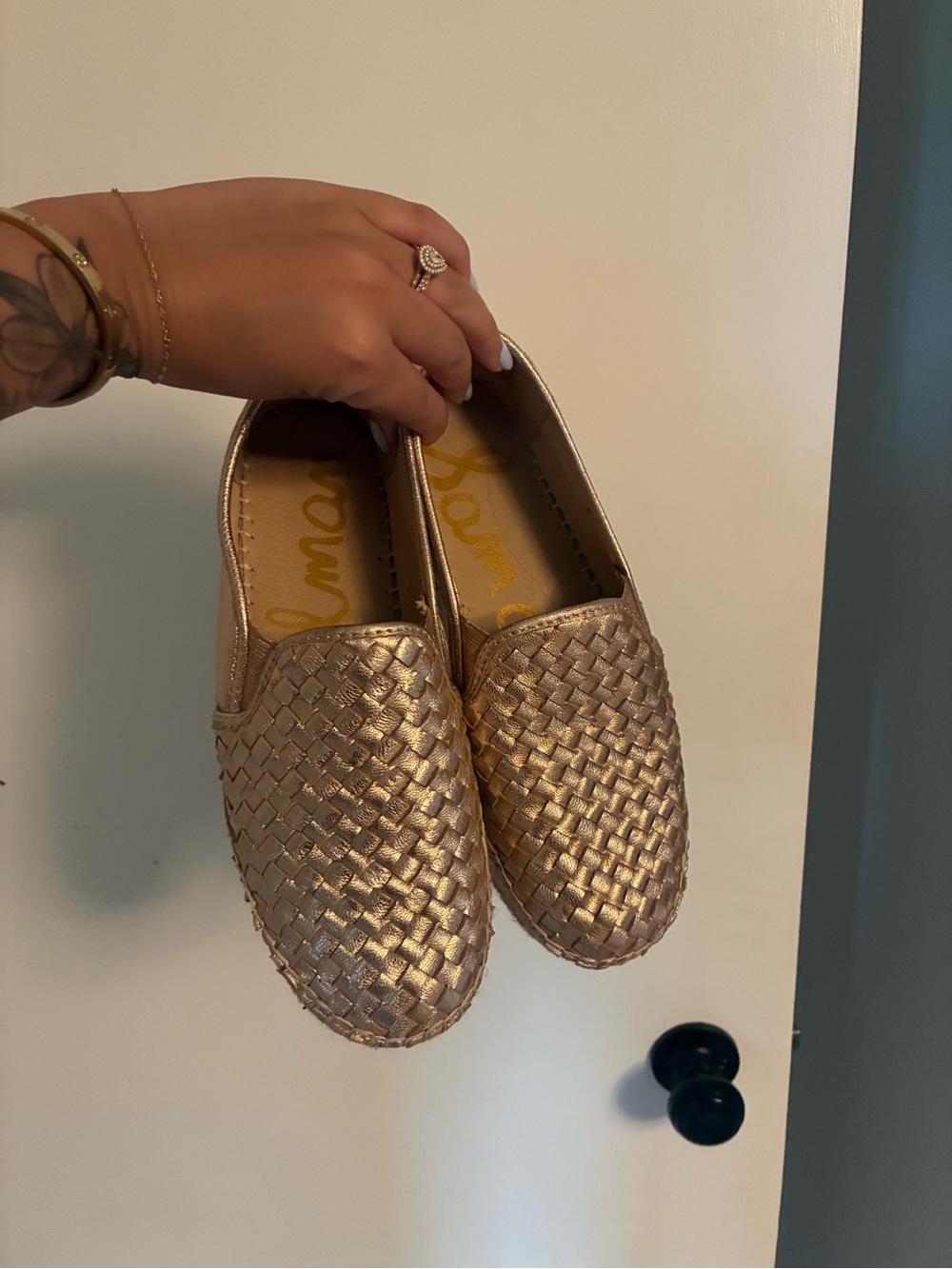 Metallic Gold Woven Slip-On Flats